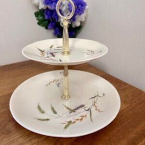 Crown Essex Canadiana 2-Tiered Tray Vintage Staffordshire England Cake Stand Des